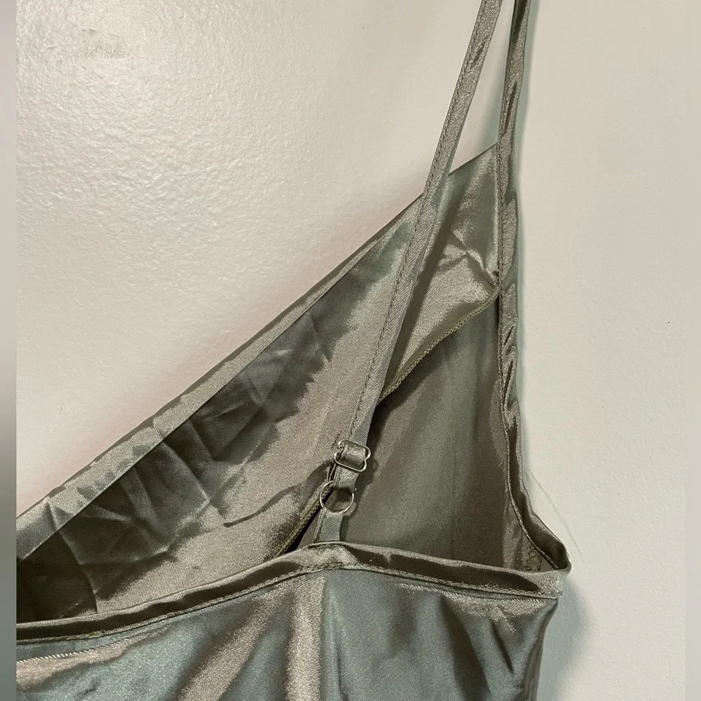 Olive Green Cowl Neck Satin Cami  Slip Dress - L - Picture 7 of 7